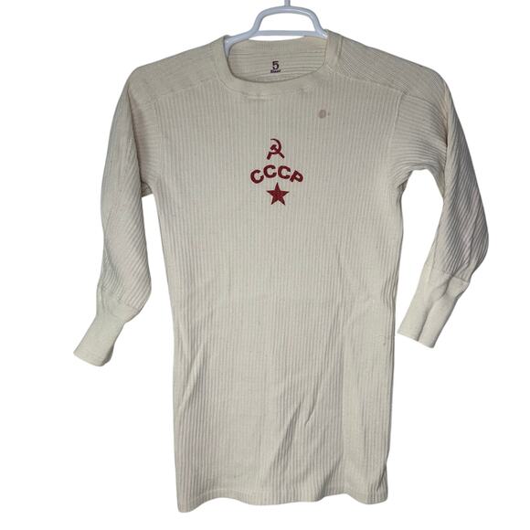 True Vintage CCCP Soviet Union Russia Star Ribbed Shirt Jersey Knit Men's Small